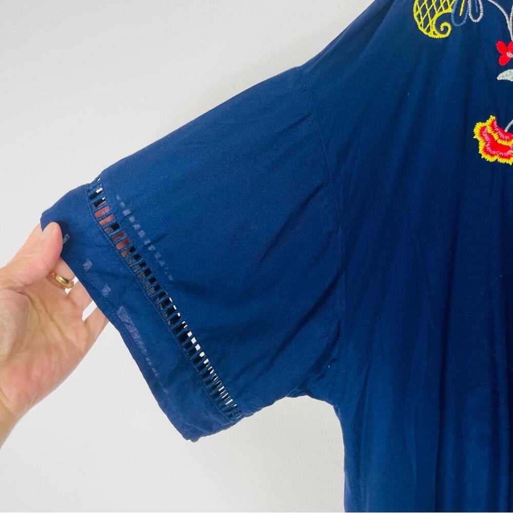 Blue pink floral embroidered boho boxy cottagecore top XXL - Picture 4 of 6